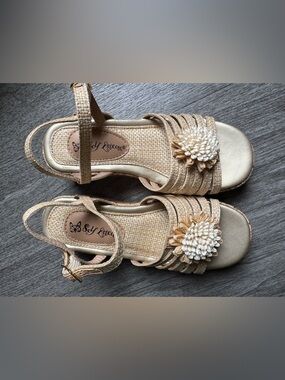 Self Esteem Gold Floral Wedge Sandals for Kids